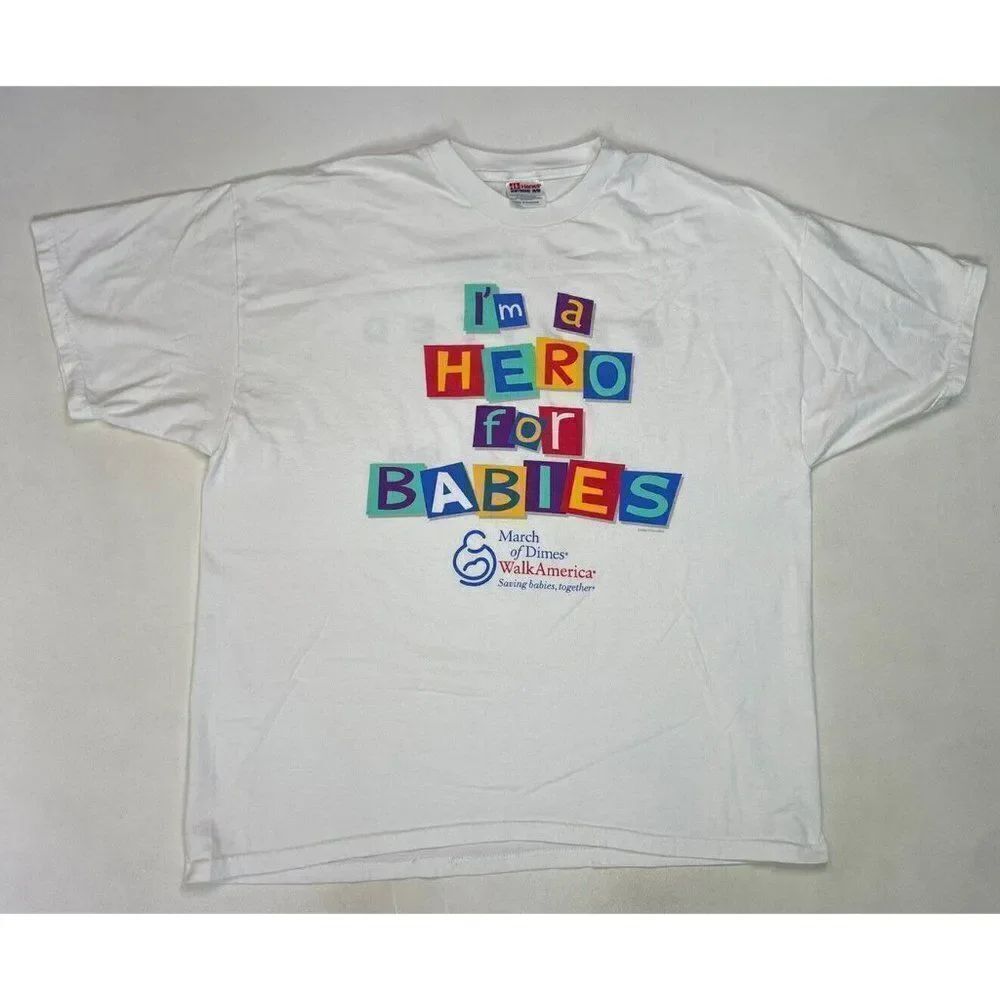 VINTAGE I'm A Hero For Babies Walk America 2001โGraphic T-shirt Men XL White